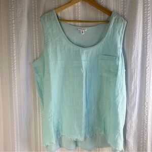 Tribal Jeans ‎ Women’s Tank Top Linen Fringe Bottom Hem Cotton Aqua Green XL